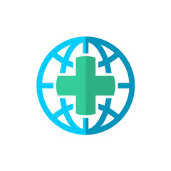 Obraz premium World globe medical travel insurance logo
