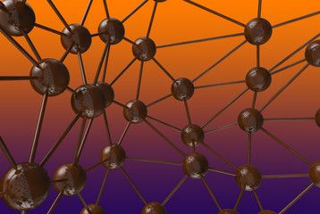 brown chocolate Molecular geometric chaos abstract structure. Science technology network connection hi-tech background 3d rendering illustration
