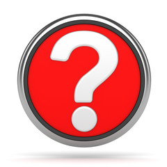 3d concept .White question mark on red button.