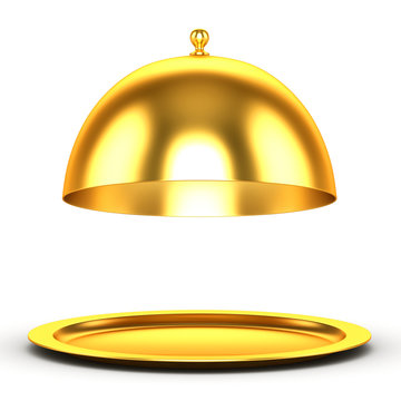 3d concept. Golden tray on white background.