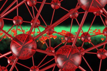 red Molecular geometric chaos glass abstract structure. Science technology network connection hi-tech background 3d rendering illustration