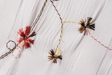 white fabric with floral embroidery