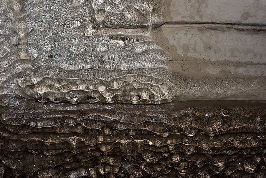 Texture wall covered with ice in Winter.