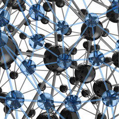 blue glass Molecular geometric chaos abstract structure. Science technology network connection hi-tech background 3d rendering illustration