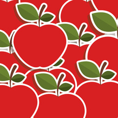 silhouette colorful pattern of apples with stem and leafs vector illustration