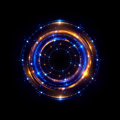 Abstract neon background. luminous swirling bunner. Glowing spiral. 
Shine round frame with light circles light effect. Glowing cover. 
Space for your message. Glossy. LED ellipse