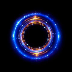 Abstract neon background. luminous swirling bunner. Glowing spiral. 
Shine round frame with light circles light effect. Glowing cover. 
Space for your message. Glossy. LED ellipse