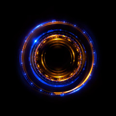 Obraz na płótnie Canvas Abstract neon background. luminous swirling bunner. Glowing spiral. Shine round frame with light circles light effect. Glowing cover. Space for your message. Glossy. LED ellipse