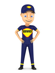 3d illustration. Cartoon man in uniform with the inscription ser