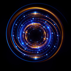 Abstract neon background. luminous swirling bunner. Glowing spiral. 
Shine round frame with light circles light effect. Glowing cover. 
Space for your message. Glossy. LED ellipse