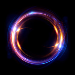 Abstract neon background. luminous swirling bunner. Glowing spiral. 
Shine round frame with light circles light effect. Glowing cover. 
Space for your message. Glossy. LED ellipse