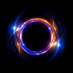 Abstract neon background. luminous swirling bunner. Glowing spiral. 
Shine round frame with light circles light effect. Glowing cover. 
Space for your message. Glossy. LED ellipse
