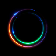 Abstract neon background. luminous swirling bunner. Glowing spiral. 
Shine round frame with light circles light effect. Glowing cover. 
Space for your message. Glossy. LED ellipse