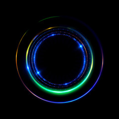 Abstract neon background. luminous swirling bunner. Glowing spiral. 
Shine round frame with light circles light effect. Glowing cover. 
Space for your message. Glossy. LED ellipse