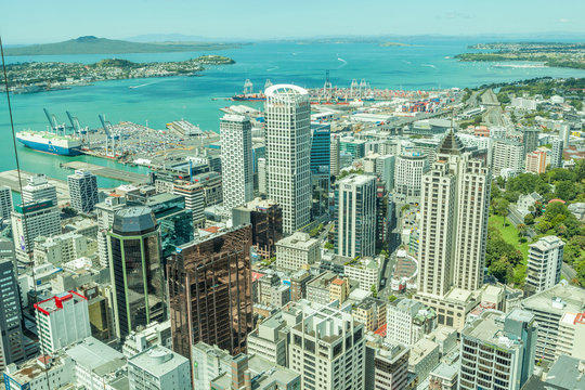 Auckland’s harbor view from the top of sky tower.