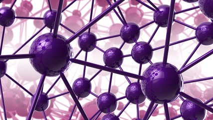 violet Molecular geometric chaos abstract structure. Science technology network connection hi-tech background 3d rendering illustration