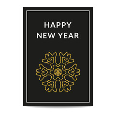 Happy New Year greeting card golden snowflake
