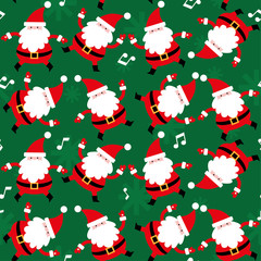 Seamless vector background with Santa Claus dancing. Christmas. New Year. Print. Repeating background. Cloth design, wallpaper.