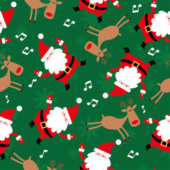 Seamless vector background with Santa Claus dancing. Christmas. New Year. Print. Repeating background. Cloth design, wallpaper.