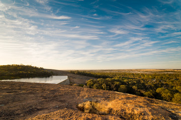 The scenery on the top of the wave rock, Hyden, Western Australia , sunset scene .