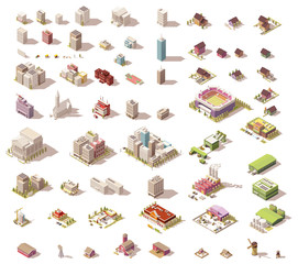 Vector isometric low poly buildings and houses
