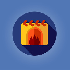 christmas fireplace icon. flat design