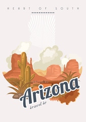 Arizona vector american poster. USA travel illustration. United States of America greeting card - 129429313
