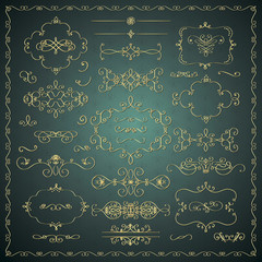 Vector Hand Drawn Decorative Golden Design Elements