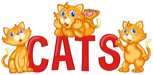 Font design with word cats with three ginger cats
