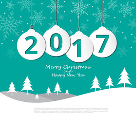 2017 Christmas balls on Merry Christmas and Happy New Year backg