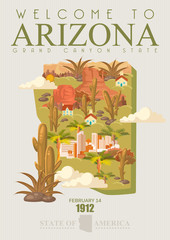 Arizona vector american poster. USA travel illustration. United States of America greeting card - 129430980