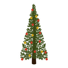 decorated green christmas tree with trunk vector illustration