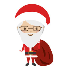 colorful santa claus with glasses and bag vector illustration