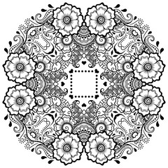 Vector henna tatoo mandala. Mehndi style.Decorative pattern in oriental style. Coloring book page.
