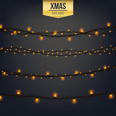 Abstract creative christmas garland light isolated on background. template. Vector illustration clipart art for Xmas holiday decoration. Concept design element. Realistic luminous bulb. Glow lamp