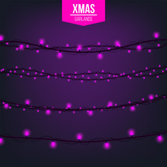 Obraz premium Abstract creative christmas garland light isolated on background. template. Vector illustration clipart art for Xmas holiday decoration. Concept design element. Realistic luminous bulb. Glow lamp