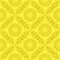 Yellow Ornamental Seamless Line Pattern. Endless Texture. Oriental Geometric Ornament