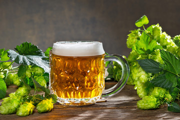 still life with hop cones and raw material for beer production