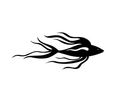 monochrome silhouette with sea fish long fins. Vector illustration