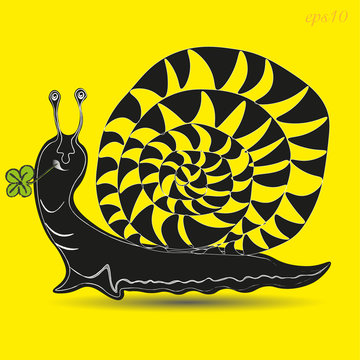 Black snail and clover leaf
Author design funny portrait of molluscs shell clover eyes teugolniki handmade spiral slug cartoon nature eps10 vector illustration Stock
