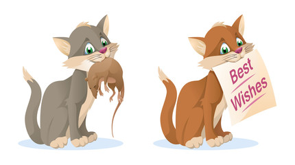 Cat. Rat. Best Wishes. Cartoon styled vector illustration. Elements is grouped and divided into layers for easy edit.