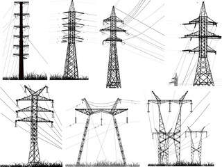 set of seven isolated electric pylons with wares