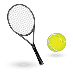 green tennis ball and racket isolated on white background vector design element