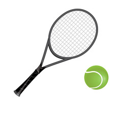 tennis ball and racket isolated on white background vector design element