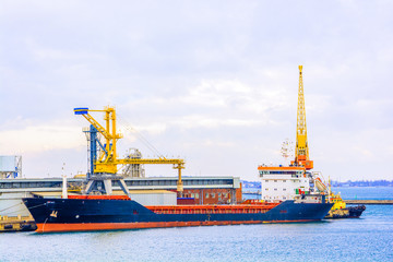 Fototapeta premium bulk carrier ship in the port on loading.