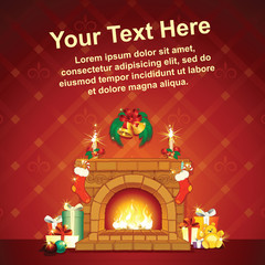 Card Background wit Christmas Decorative Fireplace