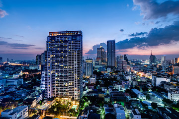 City downtown with twilight sky, Bangkok, Thailand