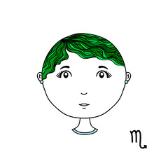 Zodiac sign vector background. Hand drawn illustration for apparel and kid textile, card, pin, t-shirt print design, magazine. Cartoon character. Kids or adults coloring book. Horoscope, astrology.