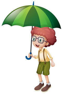 Little boy and green umbrella