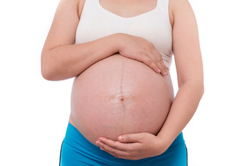 The belly asia pregnant woman isolate on white background
